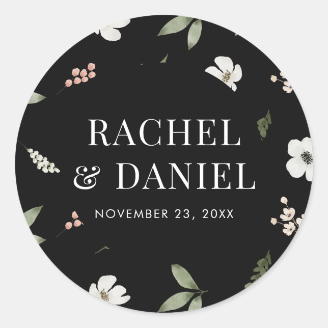 Botanisches Blumenmuster Hochzeitsszenario-Umschla Runder Aufkleber (Vorderseite)