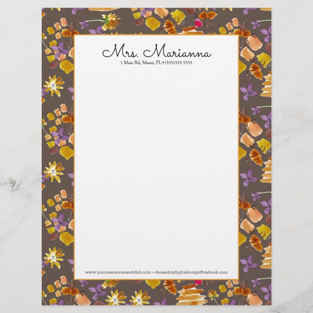 Botanisches Blumenmuster von Hand Wasserfarbene Bi Briefbogen (Vorderseite)