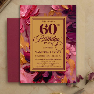 Botanisches Boho 60. Geburtstags Burgunder Floral Einladung
