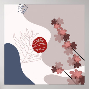 Botanisches Boho Blau Magenta Poster
