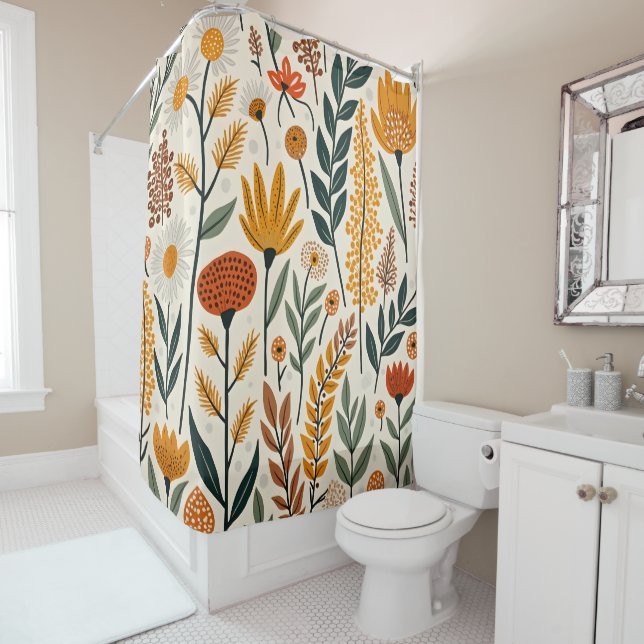 Botanisches Boho-Blumen-Pflanzen-Design 390 Duschvorhang (Beispiel)