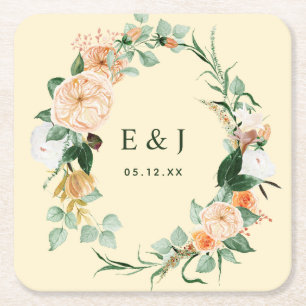 Botanisches Boho Blumengrün Monogram Wedding Rechteckiger Pappuntersetzer