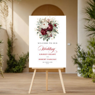 Botanisches Boho Burgund Florales Grün Begrüßung Poster