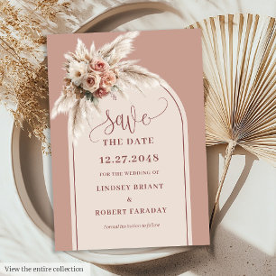 Botanisches Boho Dusty Pink Pampas Save-the-Date Einladung