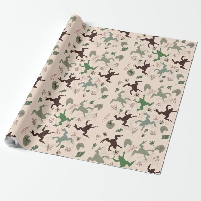 Botanisches Boho-Frösche-Muster Geschenkpapier (Ungerollt)
