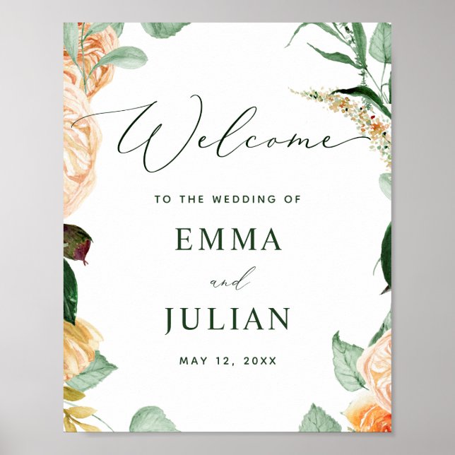 Botanisches Boho Greenerity White Wedding Begrüßun Poster (Vorne)