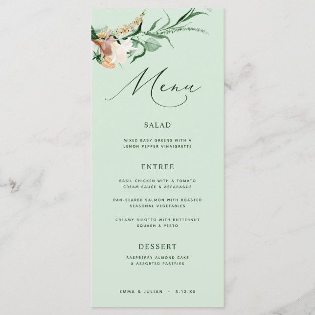 Botanisches Boho Greenery Neutral Sage Wedding Men Menükarte (Vorderseite)
