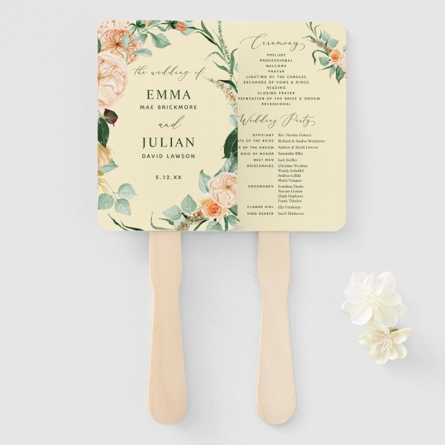 Botanisches Boho Greenery Yellow Wedding Programm Fächer (Vorne und Hinten)
