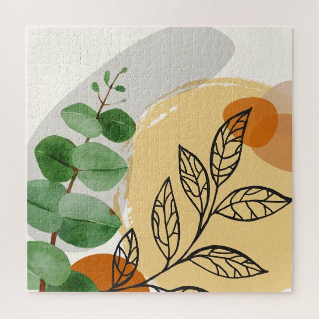 Botanisches Boho Grün Orange Puzzle (Vertikal)