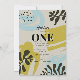 Botanisches Boho-Pastell Grün Blau 1. Geburtstag Einladung