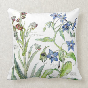 Botanisches Borage-Primel-Blumenthrow-Kissen Kissen