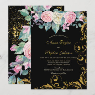 Botanisches Bouquet mit Imitate Gold Glitzer Wirbe Einladung