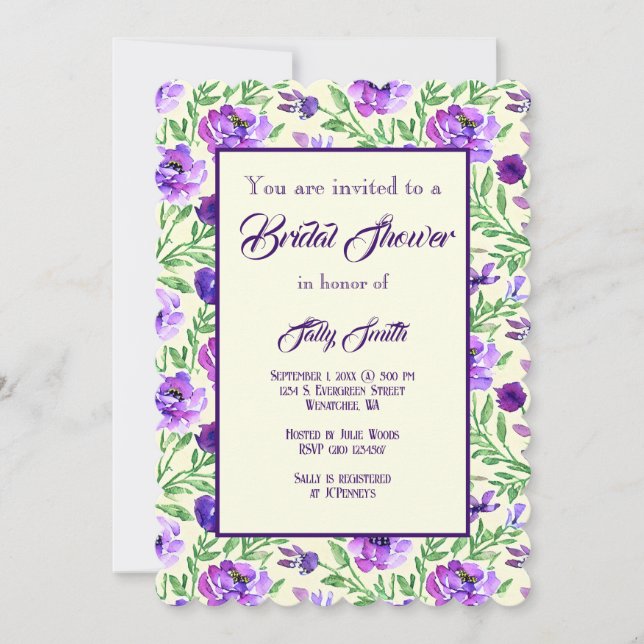 Botanisches Brautparty lila und grün Einladung (Vorderseite)