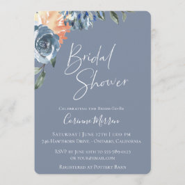 Botanisches Brautparty Slate Blue Peach Einladung