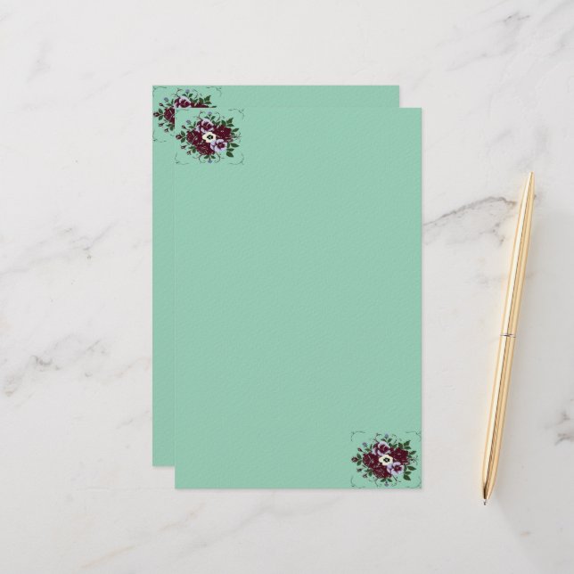 Botanisches Briefpapier - Veilchenstrauß (Vorderseite/Rückseite Beispiel)
