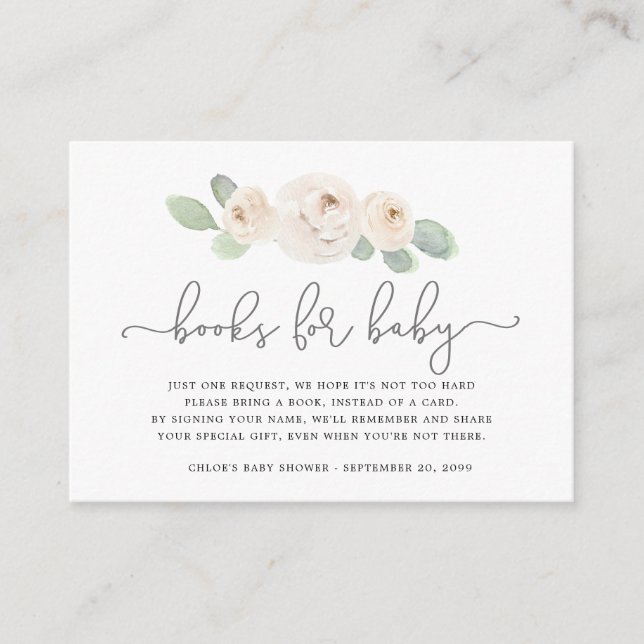 Botanisches Buch mit weißer Rose Kinderdusche Begleitkarte (Vorderseite)