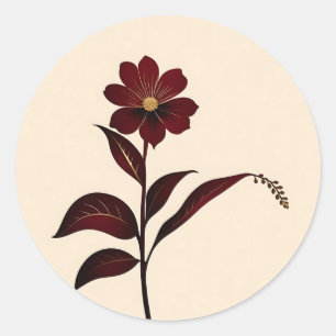 Botanisches Burgund-Blume mit Gold Runder Aufkleber