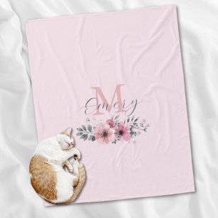 Botanisches chicrosa Aquarellblütenmonogramm Fleecedecke
