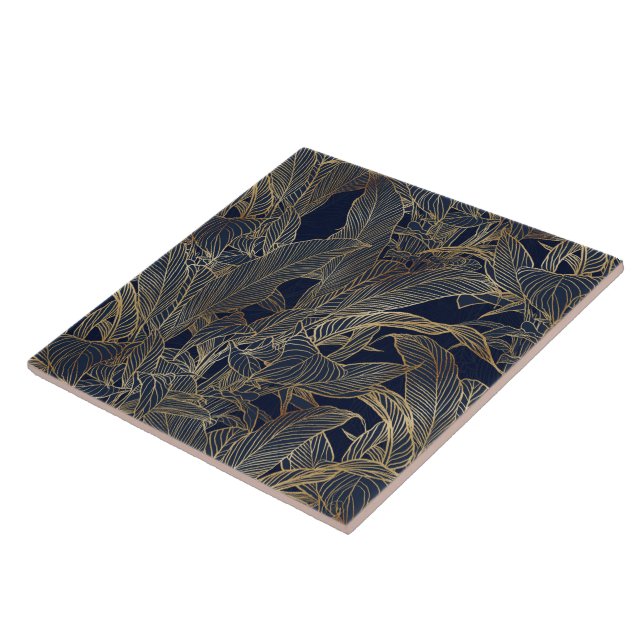 Botanisches Design der modernen Blue Gold Foliage  Fliese (Seite)