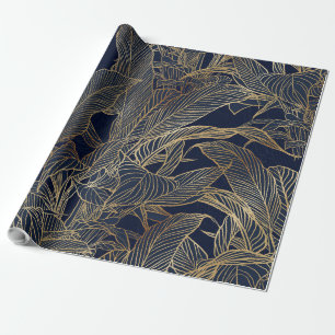 Botanisches Design der modernen Blue Gold Foliage Geschenkpapier