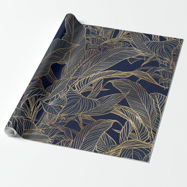 Botanisches Design der modernen Blue Gold Foliage  Geschenkpapier (Ungerollt)