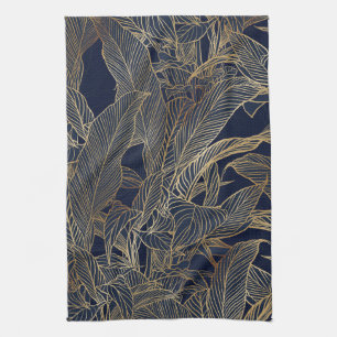 Botanisches Design der modernen Blue Gold Foliage Geschirrtuch