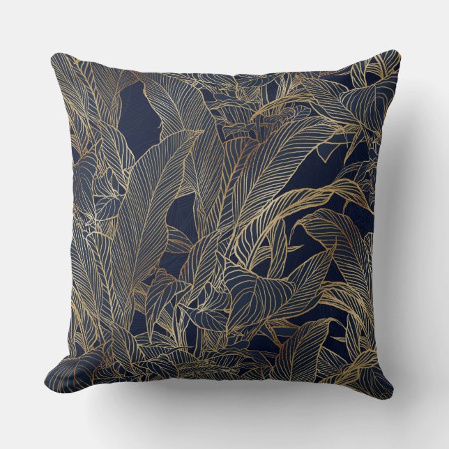 Botanisches Design der modernen Blue Gold Foliage  Kissen (Vorderseite)