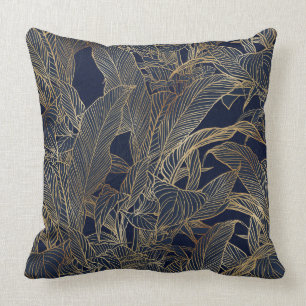 Botanisches Design der modernen Blue Gold Foliage Kissen