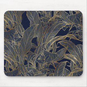 Botanisches Design der modernen Blue Gold Foliage  Mousepad