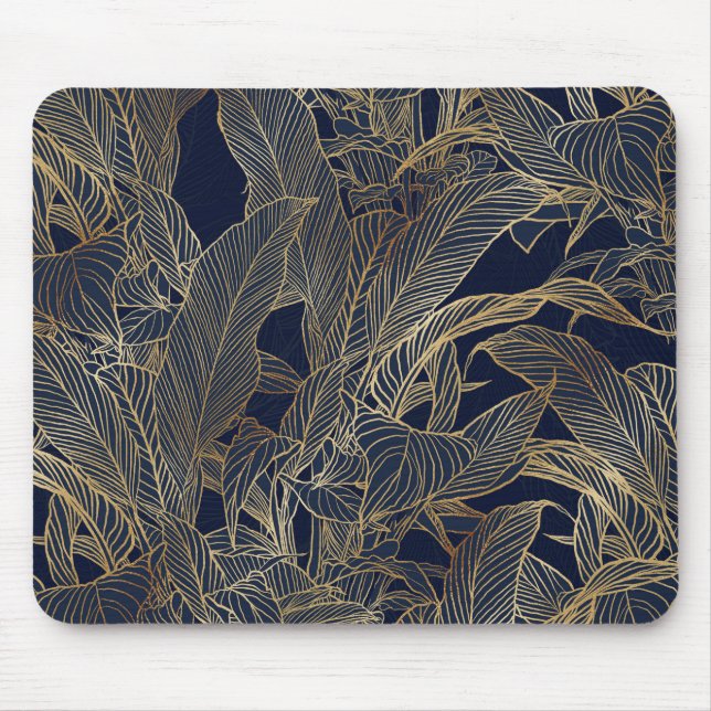Botanisches Design der modernen Blue Gold Foliage  Mousepad (Vorne)