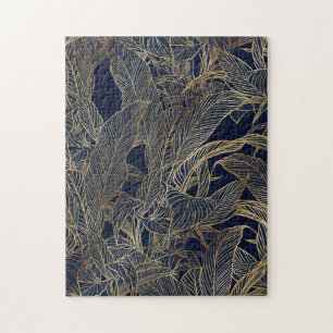 Botanisches Design der modernen Blue Gold Foliage  Puzzle