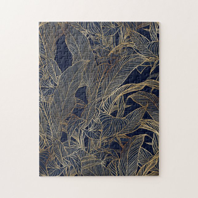 Botanisches Design der modernen Blue Gold Foliage  Puzzle (Vertikal)