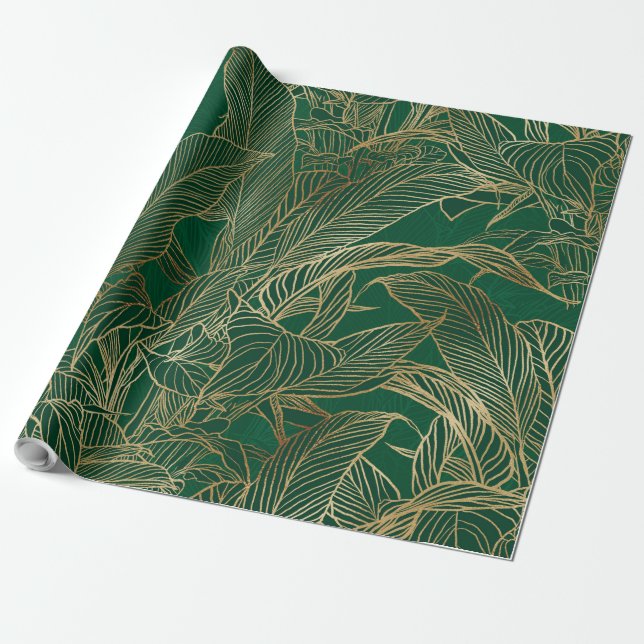 Botanisches Design der modernen Green Gold Foliage Geschenkpapier (Ungerollt)