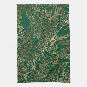 Botanisches Design der modernen Green Gold Foliage Geschirrtuch