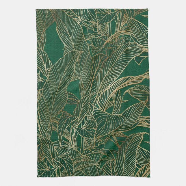 Botanisches Design der modernen Green Gold Foliage Geschirrtuch (Vertikal)