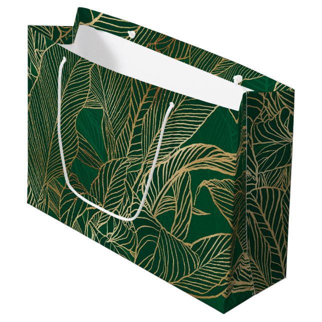 Botanisches Design der modernen Green Gold Foliage Große Geschenktüte (Vorderseite Schrägansicht)