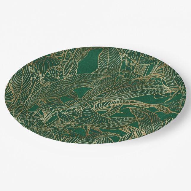 Botanisches Design der modernen Green Gold Foliage Pappteller (Schrägansicht)