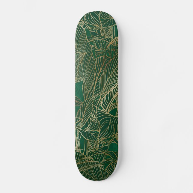 Botanisches Design der modernen Green Gold Foliage Skateboard (Vorderseite)
