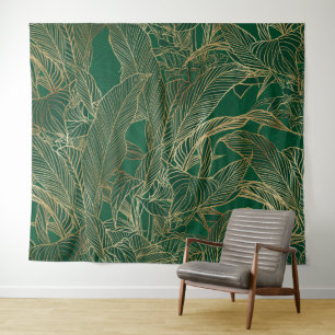 Botanisches Design der modernen Green Gold Foliage Wandteppich