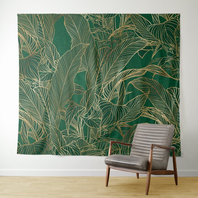 Botanisches Design der modernen Green Gold Foliage Wandteppich (Beispiel (Horizontal))