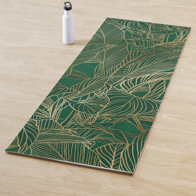 Botanisches Design der modernen Green Gold Foliage Yogamatte (Beispiel)