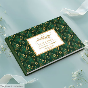 Botanisches Dunkelgrün und Gold Hochzeitshaus Gästebuch