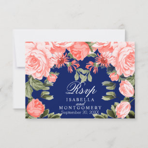 Botanisches Dunkles Blau und Korallen Blume - UAWG RSVP Karte