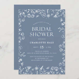 Botanisches Dusty Blue Brautparty Einladung
