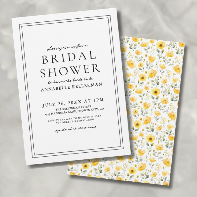 Botanisches einfaches Gelbes Wildblume Brautparty Einladung (Botanical Simple Yellow Wildflower Bridal Shower Invitation)