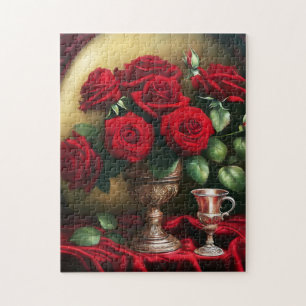 Botanisches Elegantes Bouquet Rote Rosen Puzzle