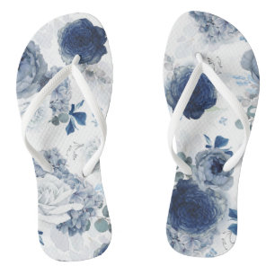 Botanisches Elegantes florales Dusty und Navy Flip Flops