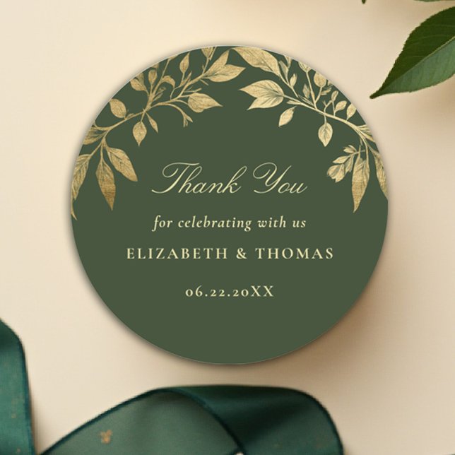 Botanisches elegantes Waldhochzeitsgeschenk Runder Aufkleber (Forest Foliage Botanical Wedding Sticker Enchanted Magical Fairy Tale Moody Gold)