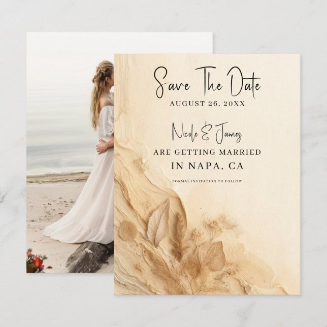 Botanisches Elfenbein Bohemisch texturierter Rett  Einladung (Vorne/Hinten)