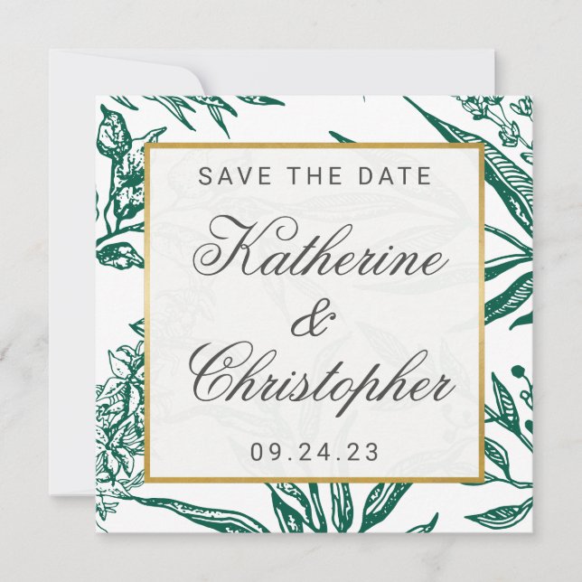 Botanisches Emerald Green Gold Foto Save the Date (Vorderseite)
